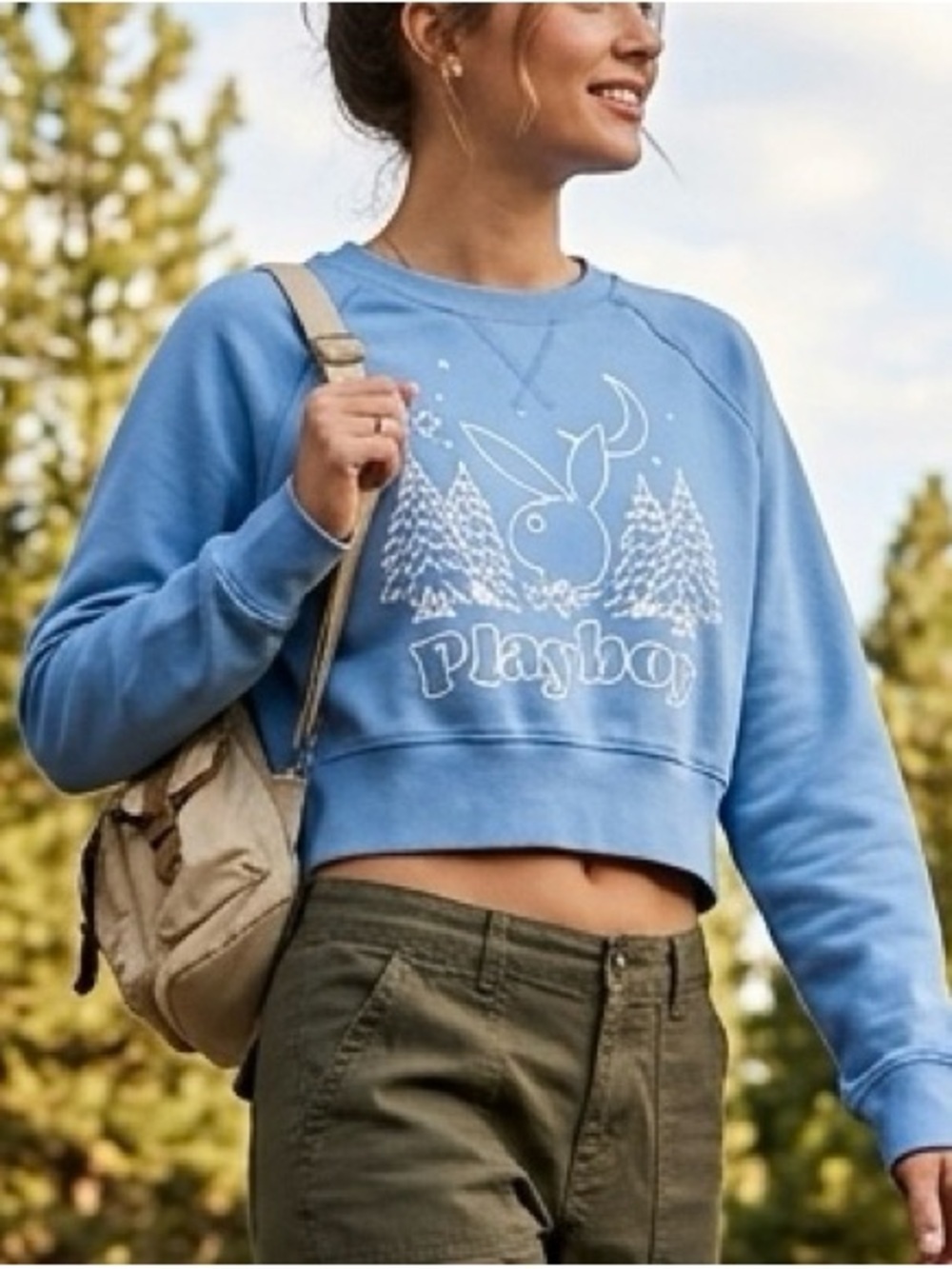 PLAYBOY by PacSun Sky Blue Crewneck Cropped